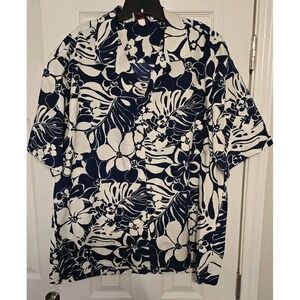 Pacific Legend Hawaiian Shirt Mens 2XL Blue White Floral Made In USA Button Down